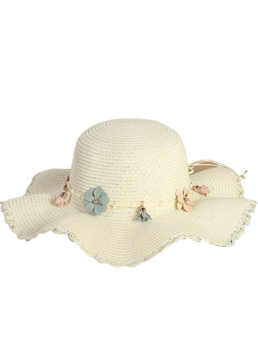 Women’s Wide Brim Floral Accent Straw/Sun Hats Cream OR White  NWT - Picture 3 of 4
